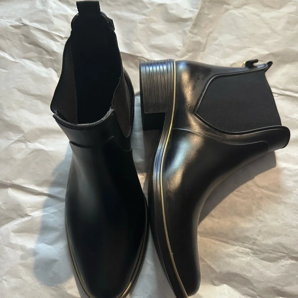 Kate Spade Black Ankle Booties with Gold Trim